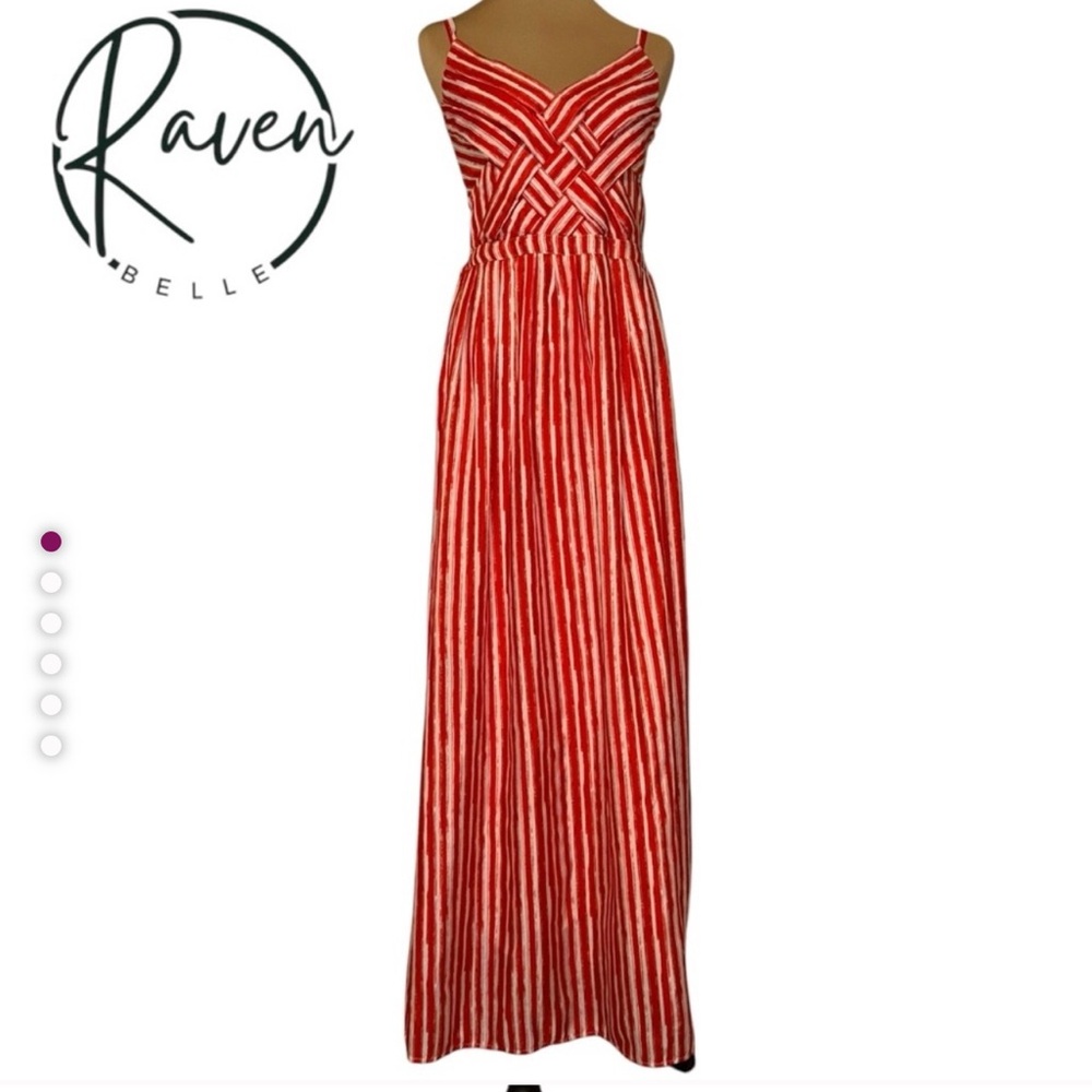 Anthropologie Red and White Striped Maxi Dress